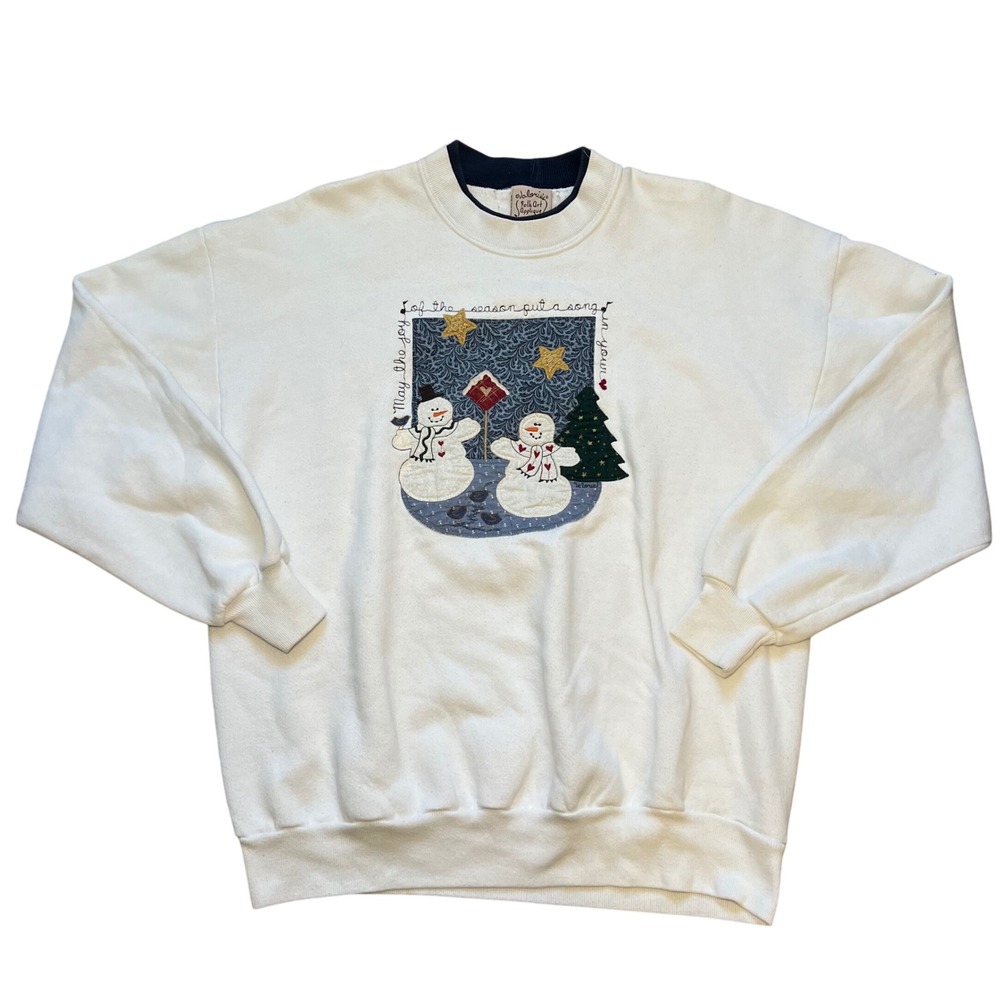 VTG 90s Folk Art Applique
Sweatshirt XL Embroidered Snowman Made USA Christmas